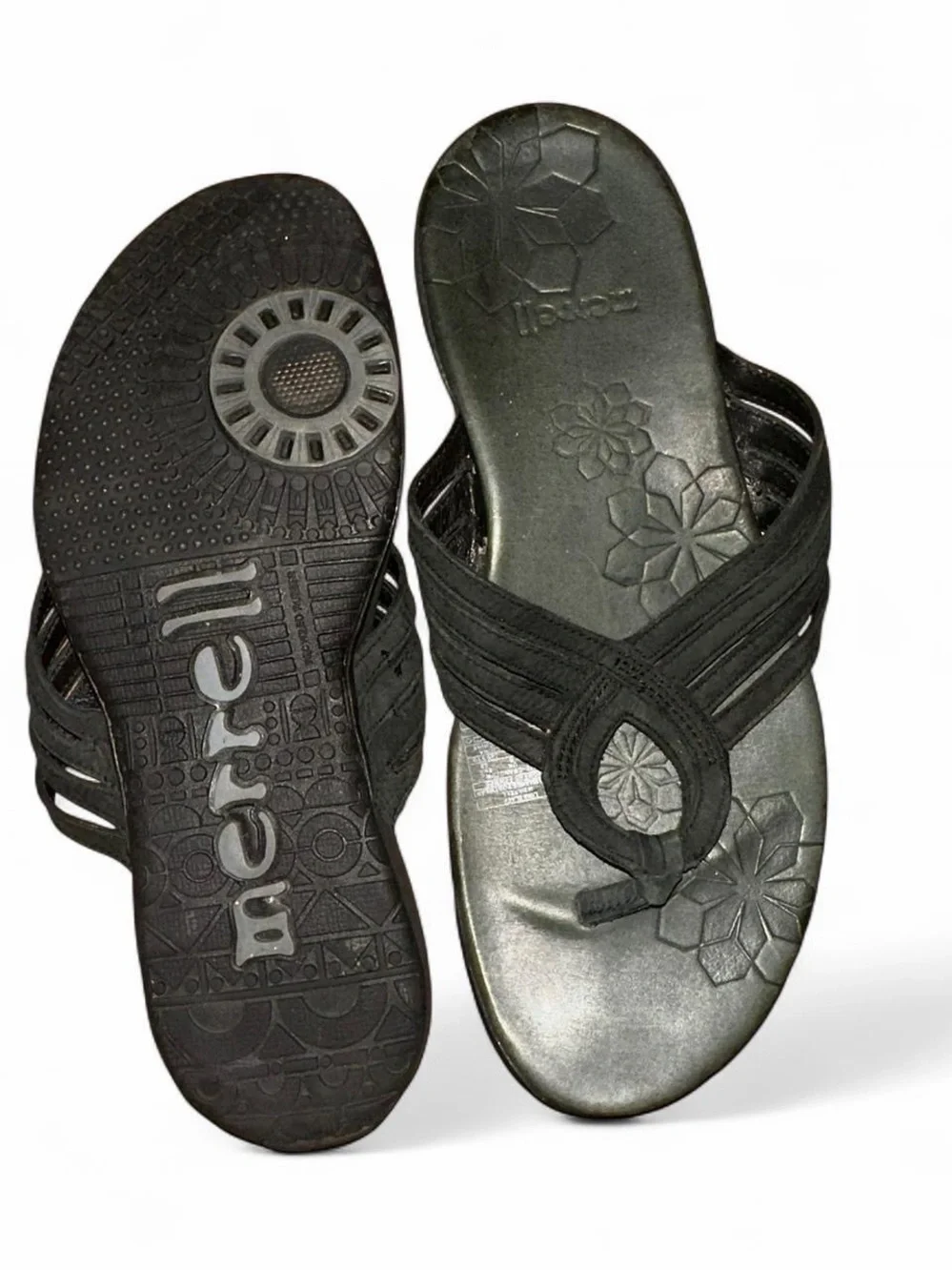 Merrell Women's Black Strappy Floral-Detail Sandals